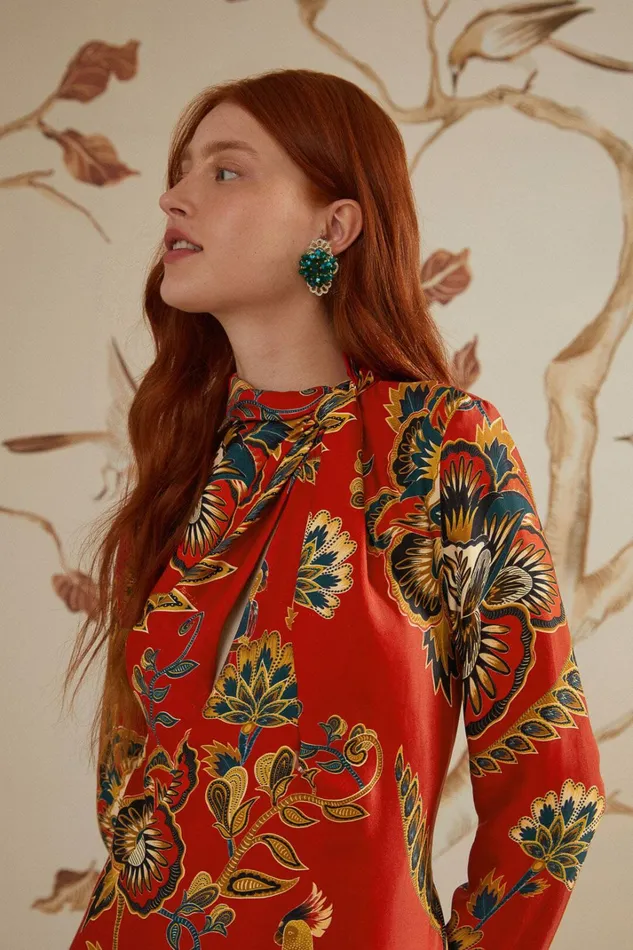 Red Maxi Floral Cutout Lenzing Ecovero Viscose Midi Dress Women FARM Rio Midi Dresses Red Maxi Floral Cutout Lenzing Ecovero Viscose Midi Dress Women FARM Rio Midi Dresses