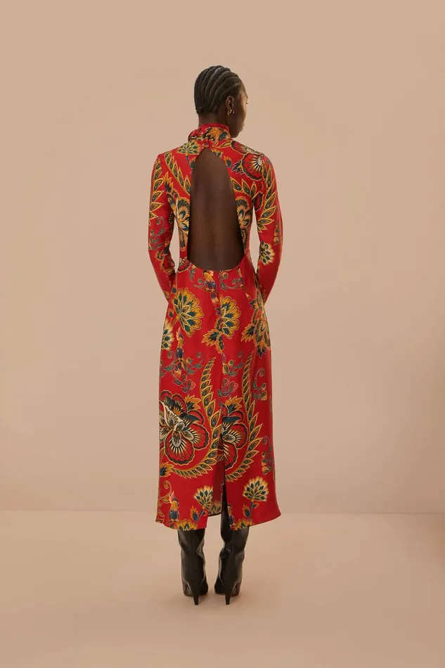 Red Maxi Floral Cutout Lenzing Ecovero Viscose Midi Dress Women FARM Rio Midi Dresses Red Maxi Floral Cutout Lenzing Ecovero Viscose Midi Dress Women FARM Rio Midi Dresses