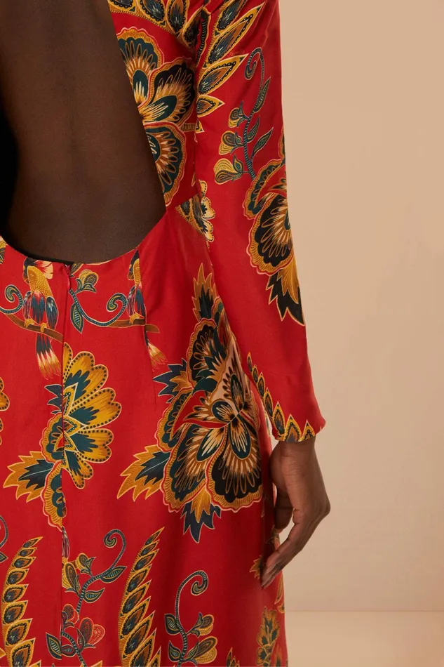 Red Maxi Floral Cutout Lenzing Ecovero Viscose Midi Dress Women FARM Rio Midi Dresses Red Maxi Floral Cutout Lenzing Ecovero Viscose Midi Dress Women FARM Rio Midi Dresses