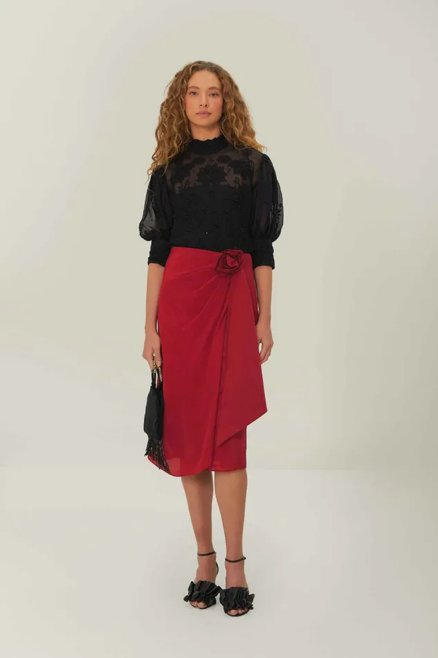 Red Midi Skirt Women FARM Rio Skirts