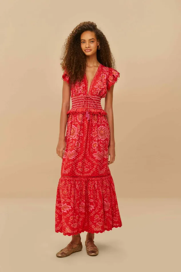 Red Olivia Lace Maxi Dress Women FARM Rio Maxi Dresses