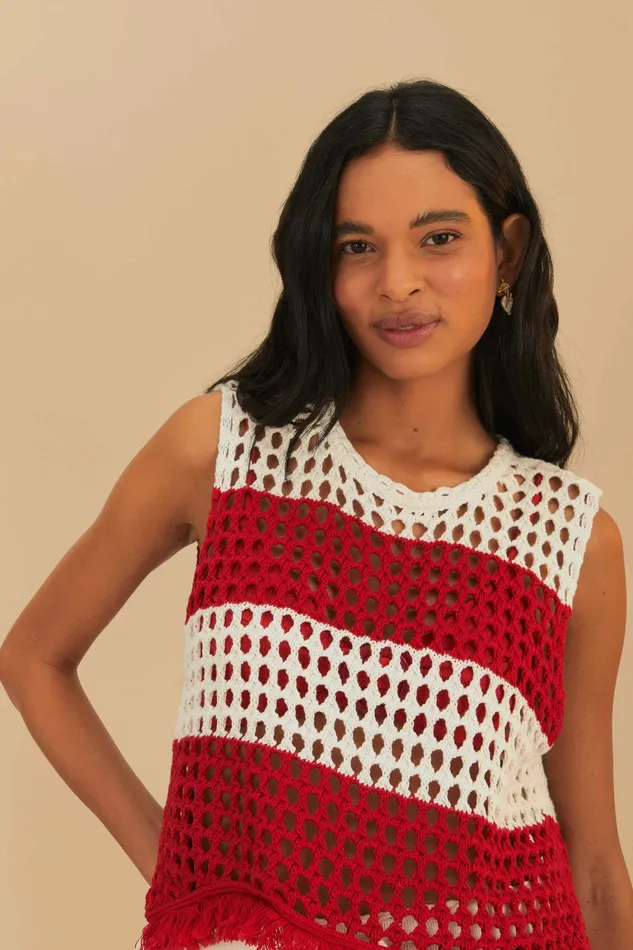 Red Stripes Crochet Blouse Women FARM Rio Blouses