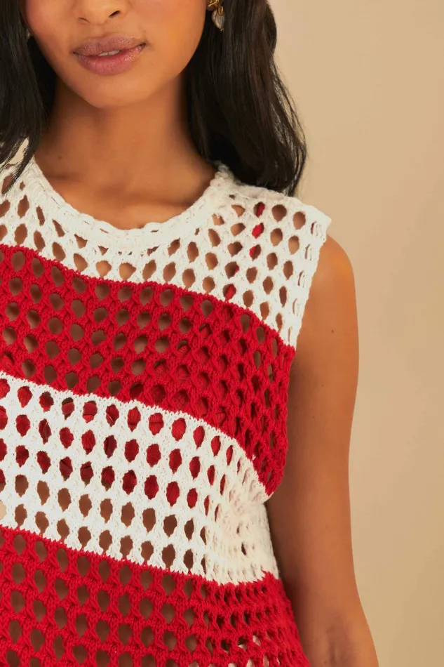 Red Stripes Crochet Blouse Women FARM Rio Blouses Red Stripes Crochet Blouse Women FARM Rio Blouses