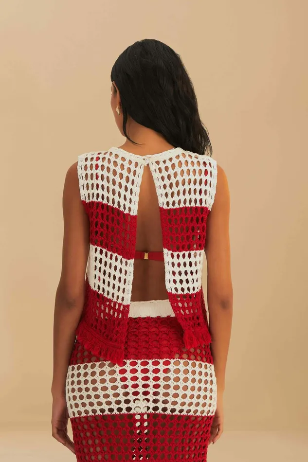 Red Stripes Crochet Blouse Women FARM Rio Blouses Red Stripes Crochet Blouse Women FARM Rio Blouses