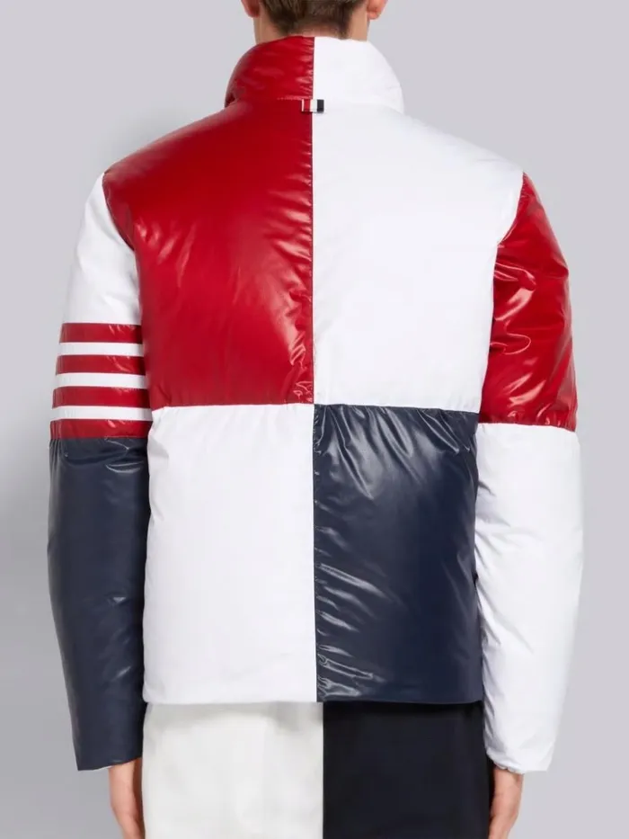 Reversible Quarter Split Poly Twill Funnel Neck Zip Up Down Jacket White Men Thom Browne Outerwear