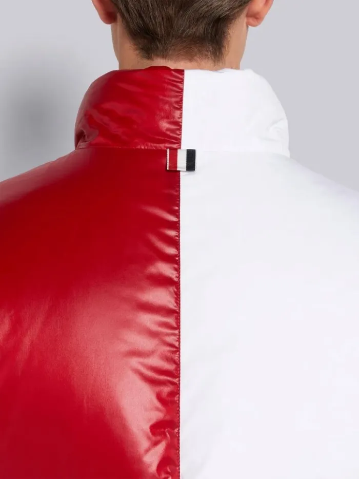 Reversible Quarter Split Poly Twill Funnel Neck Zip Up Down Jacket White Men Thom Browne Outerwear