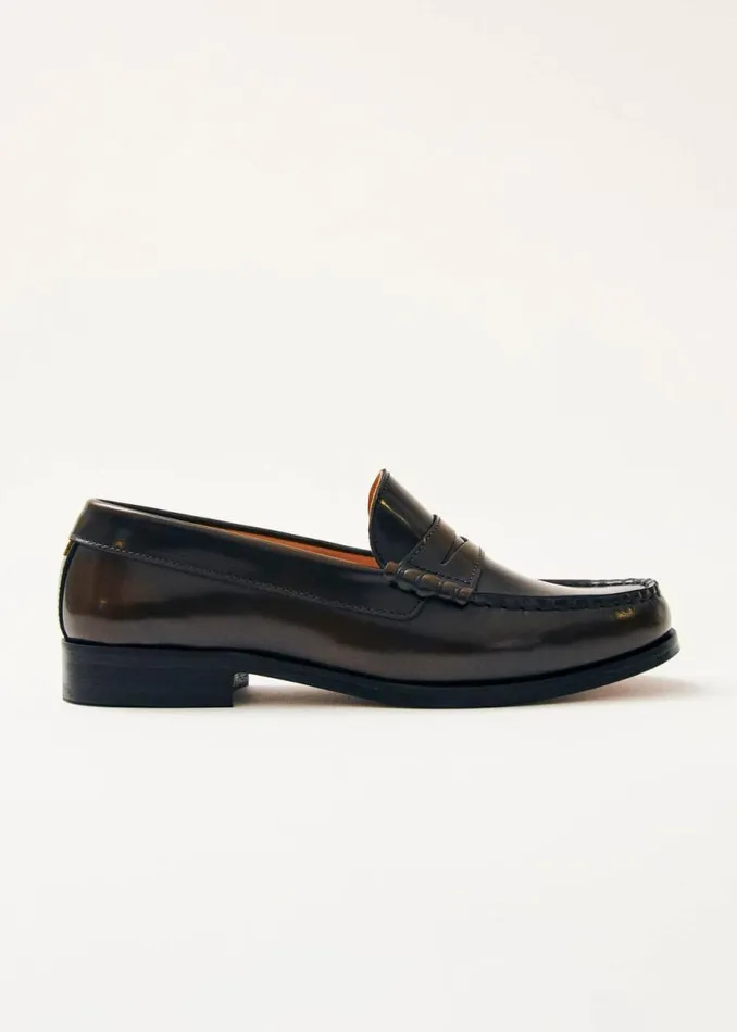 Rivet Brushed Coffee Brown Leather Loafers Women ALOHAS Loafers