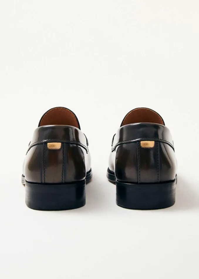 Rivet Brushed Coffee Brown Leather Loafers Women ALOHAS Loafers