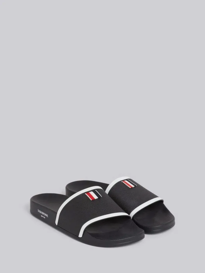 Rubber Pool Slide Black Men Thom Browne Slippers and Sandals Rubber Pool Slide Black Men Thom Browne Slippers and Sandals