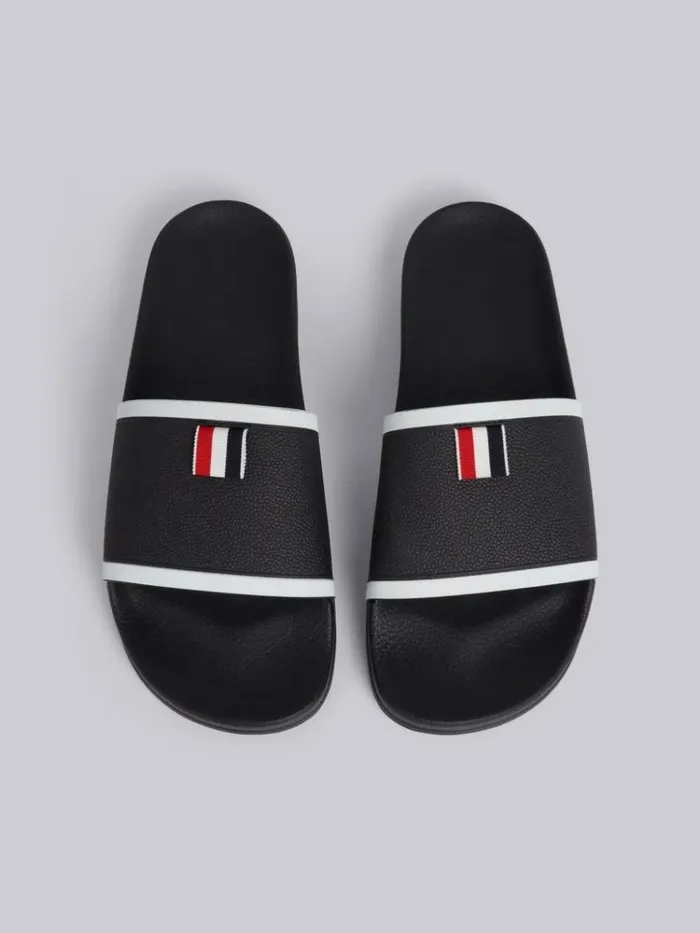 Rubber Pool Slide Black Men Thom Browne Slippers and Sandals Rubber Pool Slide Black Men Thom Browne Slippers and Sandals