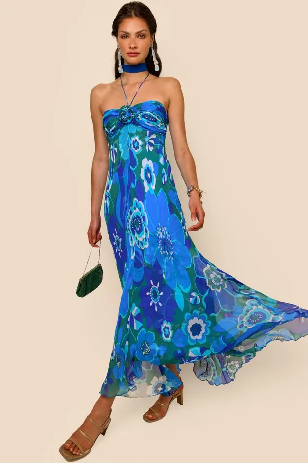 Samira Retro Floral Blue Women RIXO Dresses