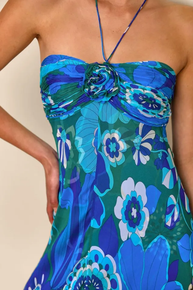 Samira Retro Floral Blue Women RIXO Dresses Samira Retro Floral Blue Women RIXO Dresses