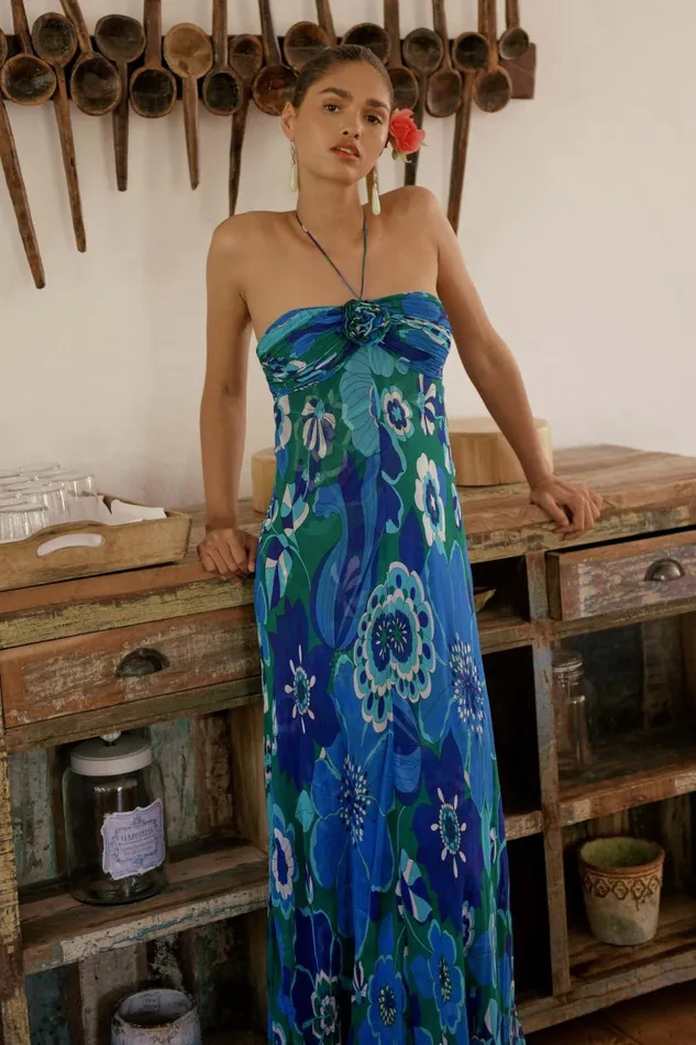 Samira Retro Floral Blue Women RIXO Dresses Samira Retro Floral Blue Women RIXO Dresses