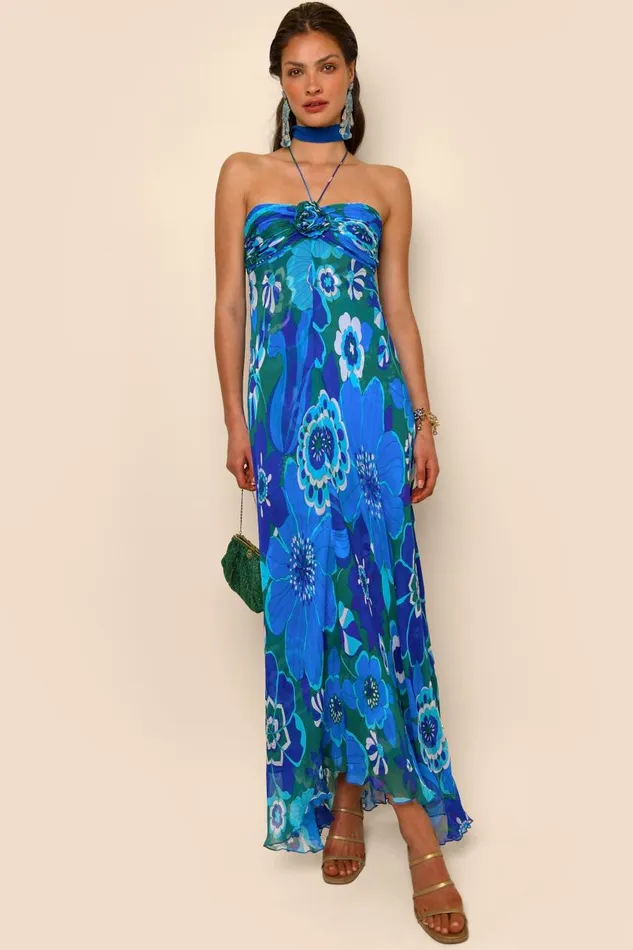 Samira Retro Floral Blue Women RIXO Dresses Samira Retro Floral Blue Women RIXO Dresses