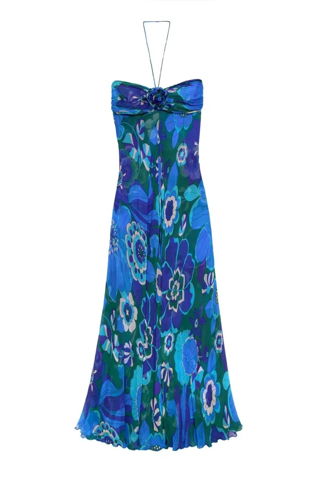 Samira Retro Floral Blue Women RIXO Dresses Samira Retro Floral Blue Women RIXO Dresses