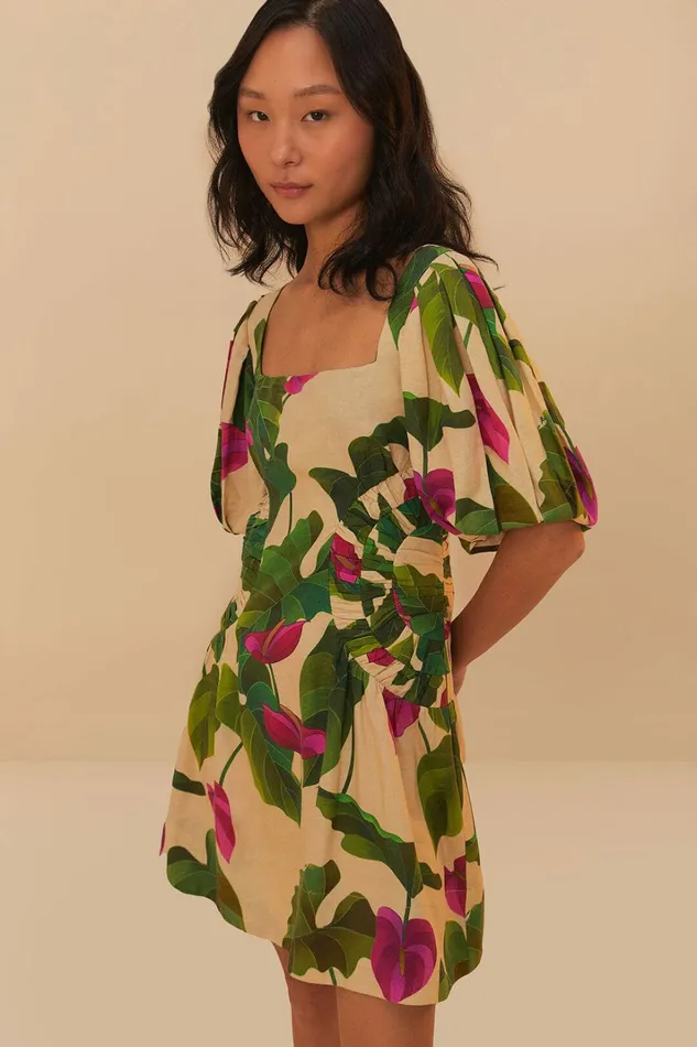 Sand Anthurium Leaves Lenzing Ecovero Euroflax Mini Dress Women FARM Rio Mini Dresses
