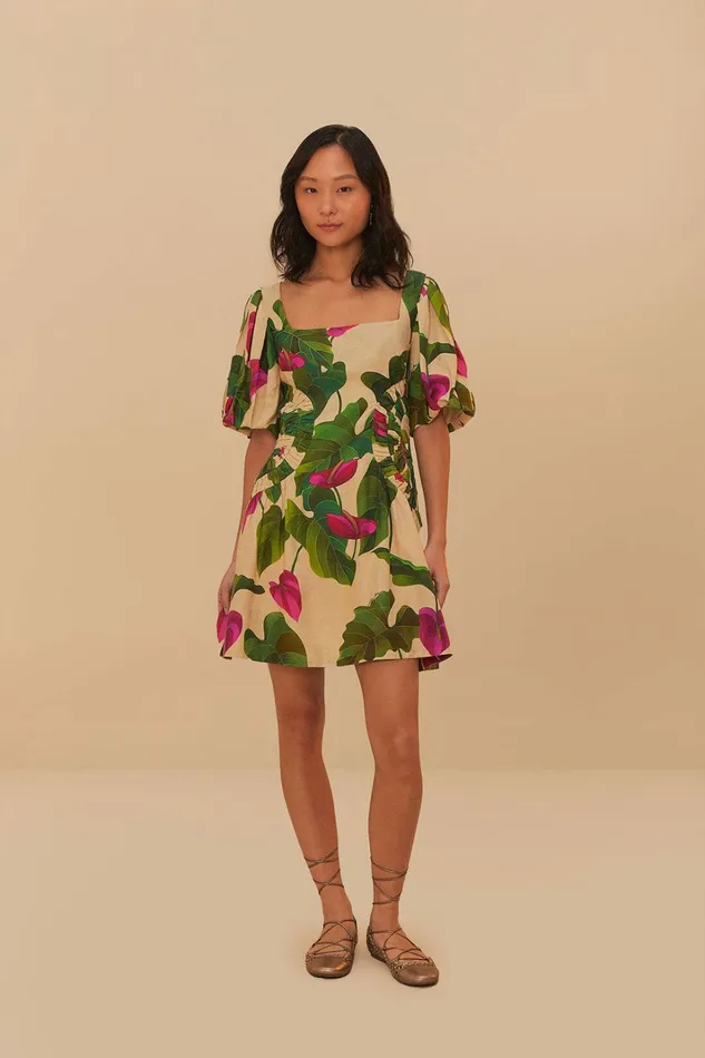 Sand Anthurium Leaves Lenzing Ecovero Euroflax Mini Dress Women FARM Rio Mini Dresses Sand Anthurium Leaves Lenzing Ecovero Euroflax Mini Dress Women FARM Rio Mini Dresses