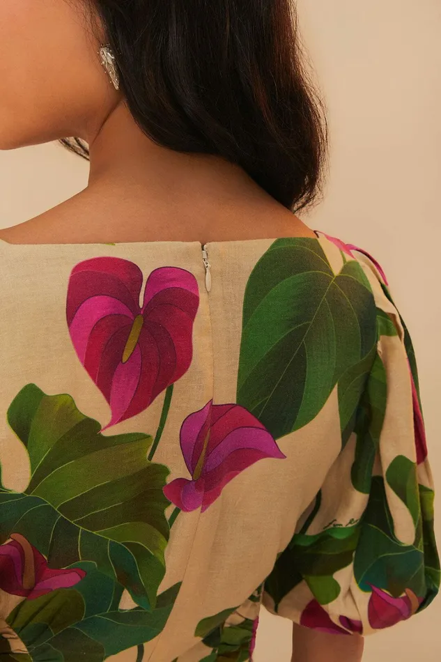 Sand Anthurium Leaves Lenzing Ecovero Euroflax Mini Dress Women FARM Rio Mini Dresses Sand Anthurium Leaves Lenzing Ecovero Euroflax Mini Dress Women FARM Rio Mini Dresses