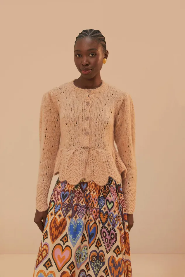 Sand Ruffle Knit Cardigan Women FARM Rio Cardigans