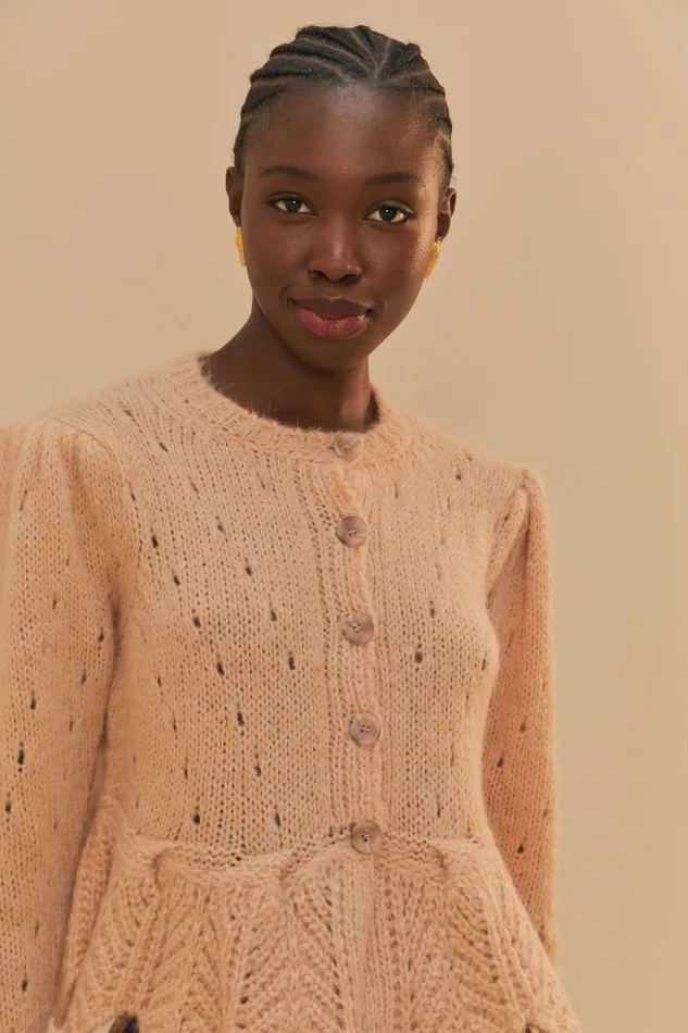 Sand Ruffle Knit Cardigan Women FARM Rio Cardigans Sand Ruffle Knit Cardigan Women FARM Rio Cardigans