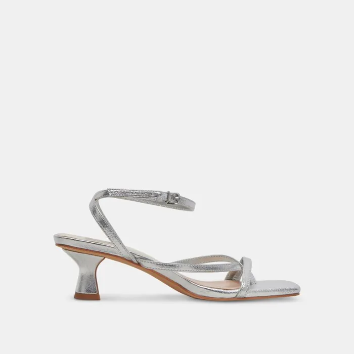 Sandals Women Dolce Vita Baylor Heels Silver Metallic Leather