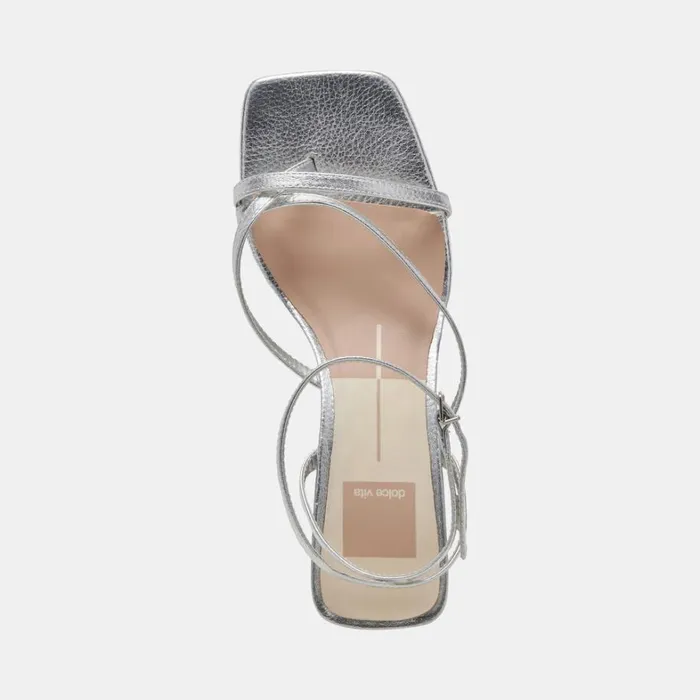 Sandals Women Dolce Vita Baylor Heels Silver Metallic Leather