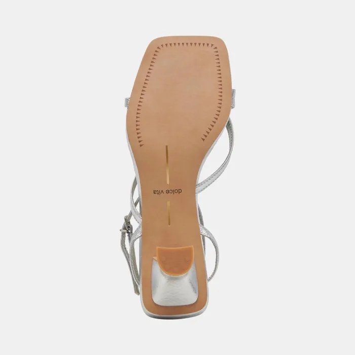 Sandals Women Dolce Vita Baylor Heels Silver Metallic Leather