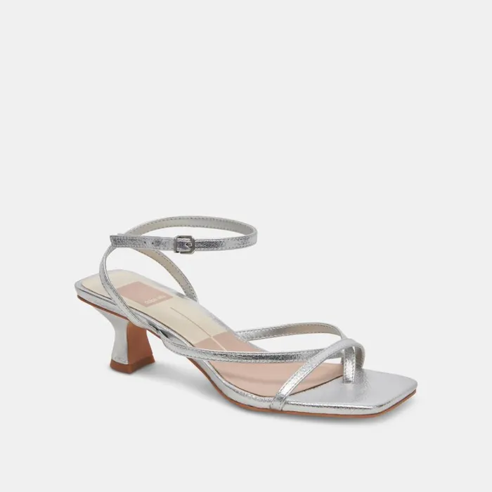Sandals Women Dolce Vita Baylor Heels Silver Metallic Leather