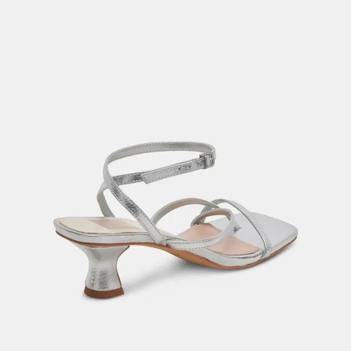 Sandals Women Dolce Vita Baylor Heels Silver Metallic Leather