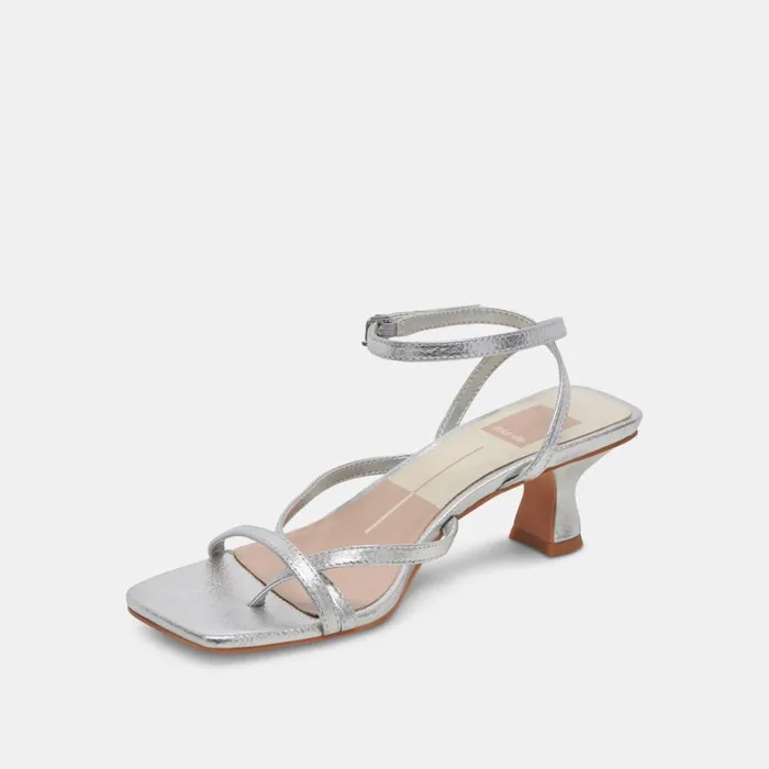 Sandals Women Dolce Vita Baylor Heels Silver Metallic Leather