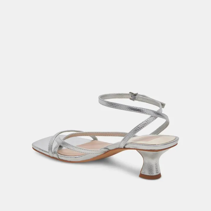 Sandals Women Dolce Vita Baylor Heels Silver Metallic Leather