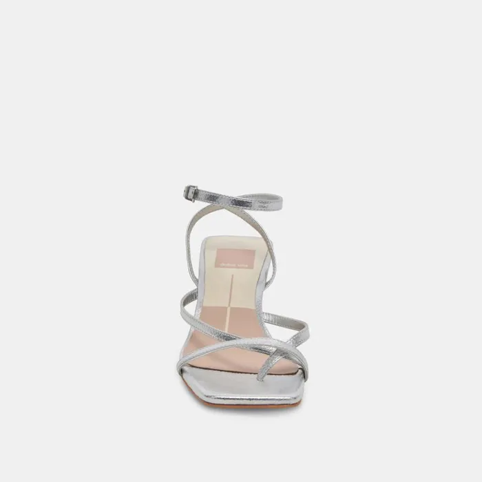 Sandals Women Dolce Vita Baylor Heels Silver Metallic Leather