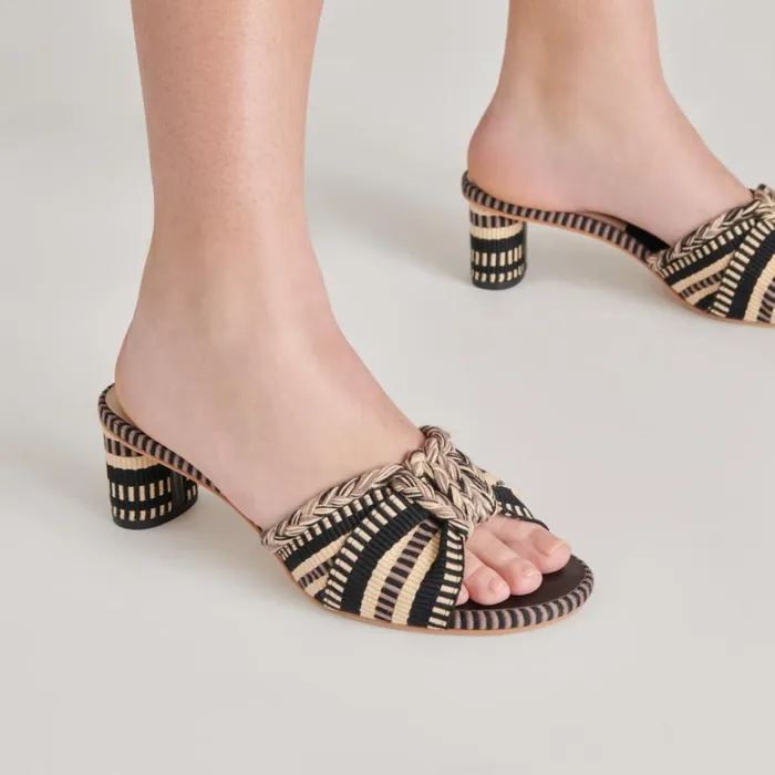 Sandals Women Dolce Vita Dallie Heels Black Multi Woven