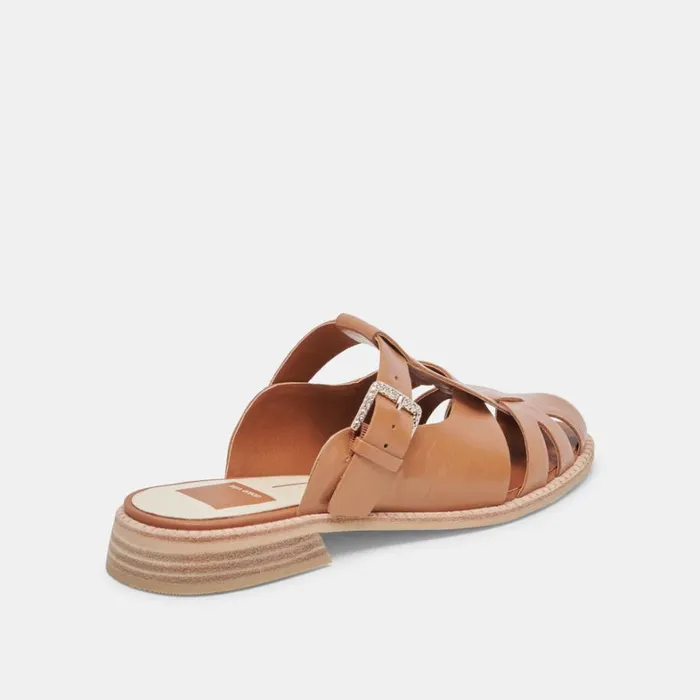 Sandals Women Dolce Vita Hippie Flats Tan Crinkle Patent