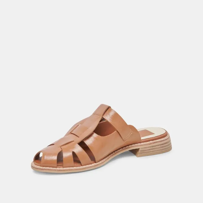Sandals Women Dolce Vita Hippie Flats Tan Crinkle Patent