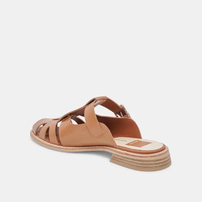 Sandals Women Dolce Vita Hippie Flats Tan Crinkle Patent