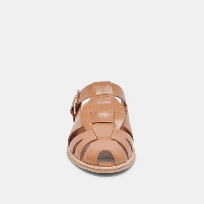 Sandals Women Dolce Vita Hippie Flats Tan Crinkle Patent