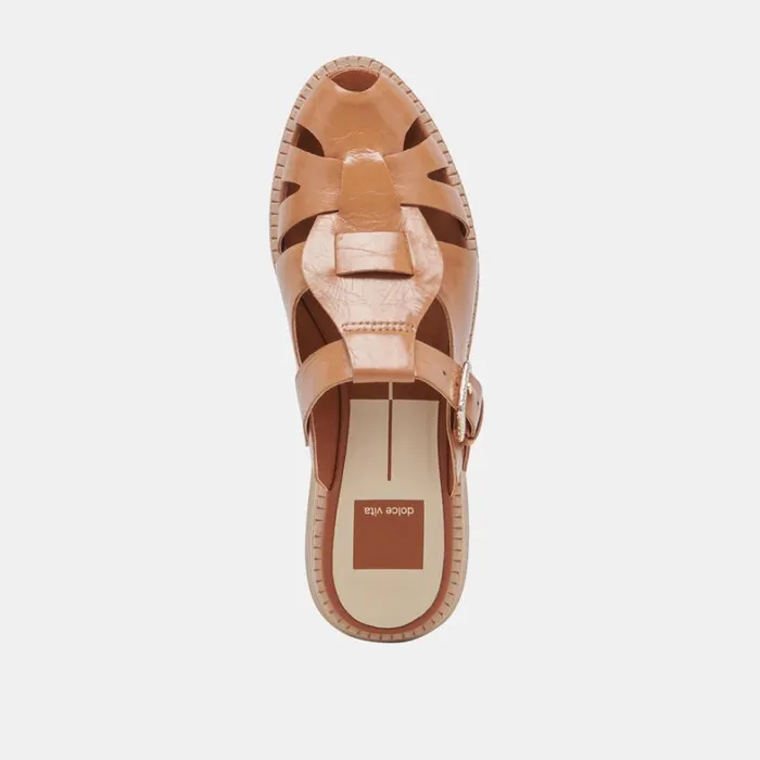 Sandals Women Dolce Vita Hippie Flats Tan Crinkle Patent