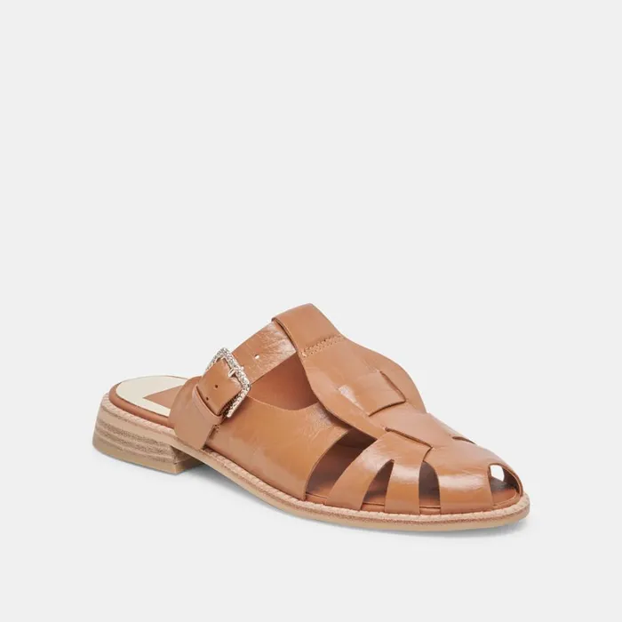 Sandals Women Dolce Vita Hippie Flats Tan Crinkle Patent
