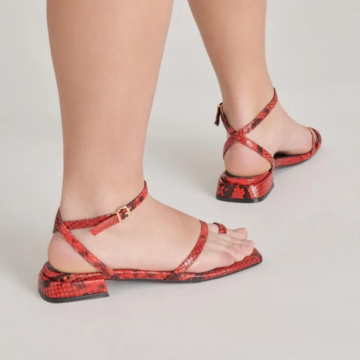 Sandals Women Dolce Vita Lexi Sandals Red Snake Embossed