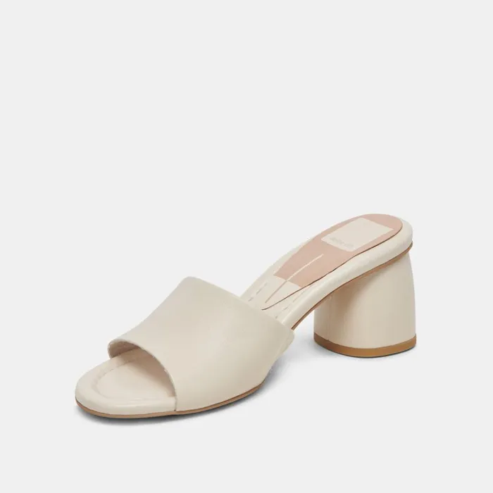 Sandals Women Dolce Vita Minny Dress Wide Heels Ivory Leather