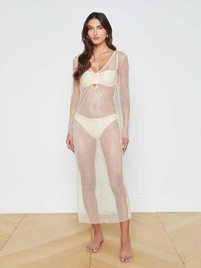 Sara Mesh CoverUp Dress Champagne Women L039Agence Swimwear Sara Mesh CoverUp Dress Champagne Women L039Agence Swimwear