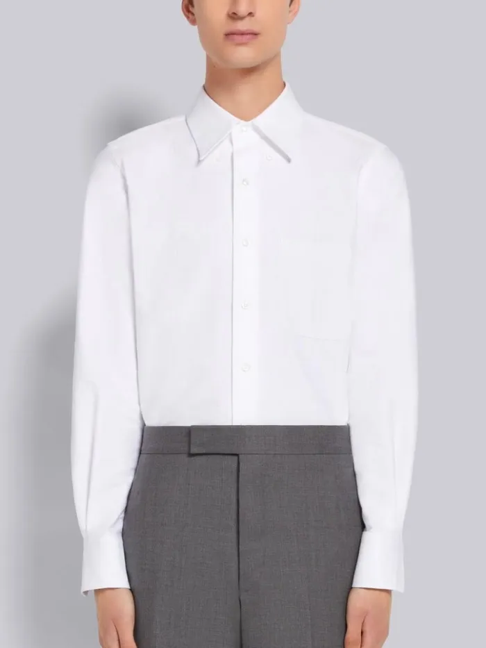 Satin Mr Thom Half Drop Running Stitch Straight Fit Shirt White Men Thom Browne Shirting Satin Mr Thom Half Drop Running Stitch Straight Fit Shirt White Men Thom Browne Shirting
