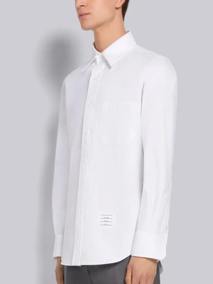 Satin Mr Thom Half Drop Running Stitch Straight Fit Shirt White Men Thom Browne Shirting