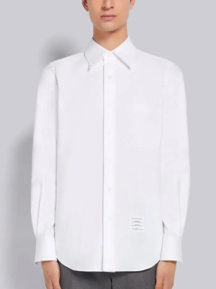 Satin Mr Thom Half Drop Running Stitch Straight Fit Shirt White Men Thom Browne Shirting