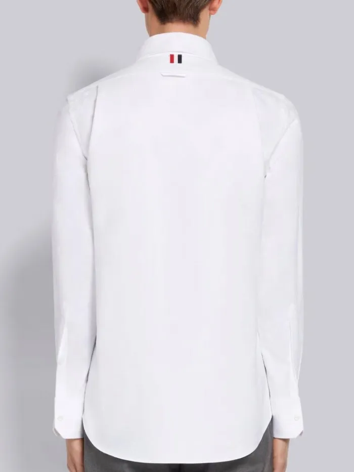 Satin Mr Thom Half Drop Running Stitch Straight Fit Shirt White Men Thom Browne Shirting