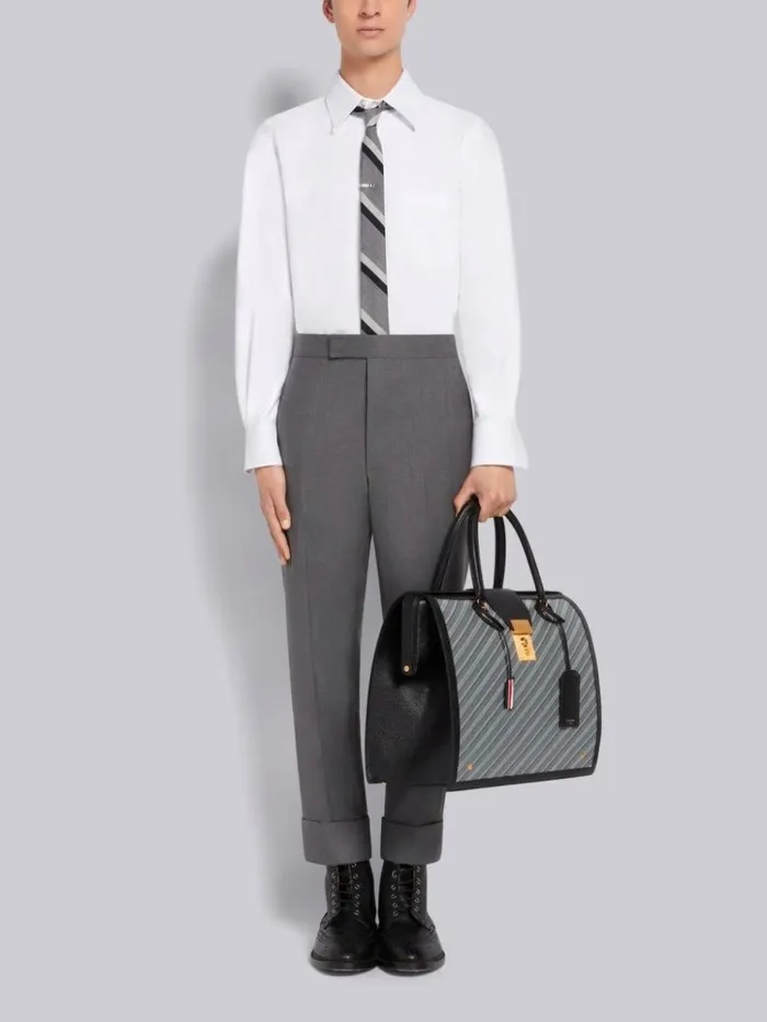 Satin Mr Thom Half Drop Running Stitch Straight Fit Shirt White Men Thom Browne Shirting