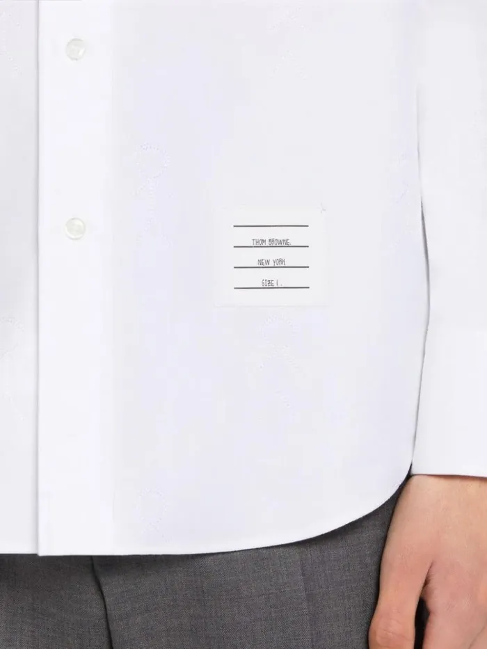 Satin Mr Thom Half Drop Running Stitch Straight Fit Shirt White Men Thom Browne Shirting