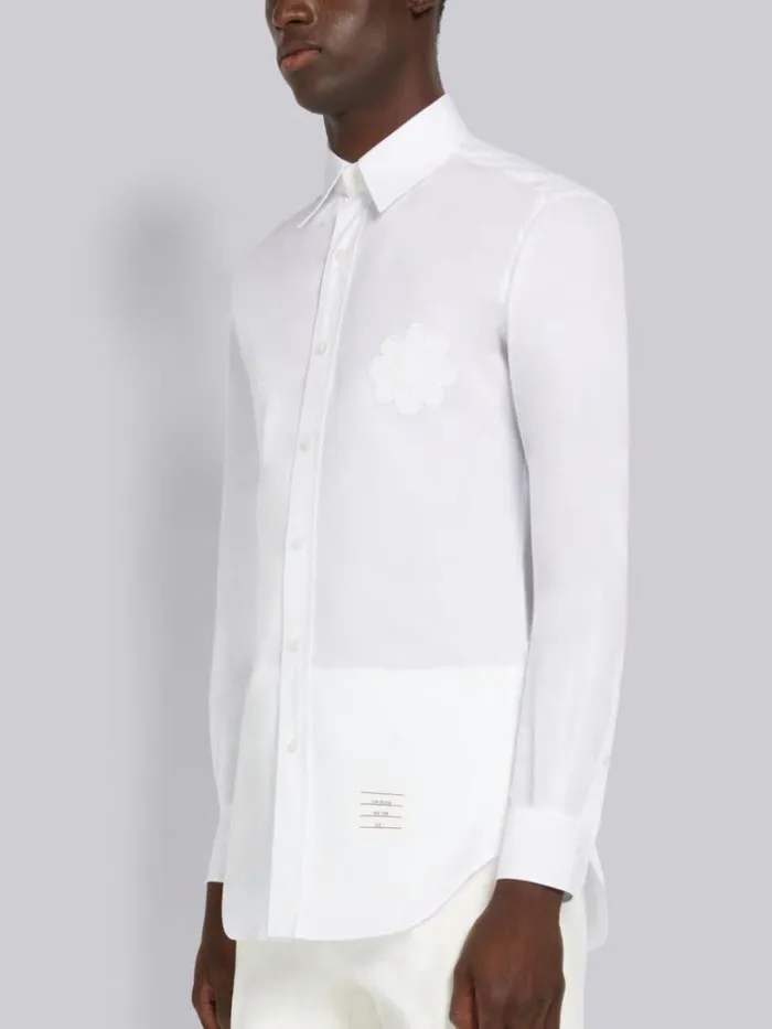 Satin Stitch Floral Applique Classic Fit Shirt White Men Thom Browne Shirting