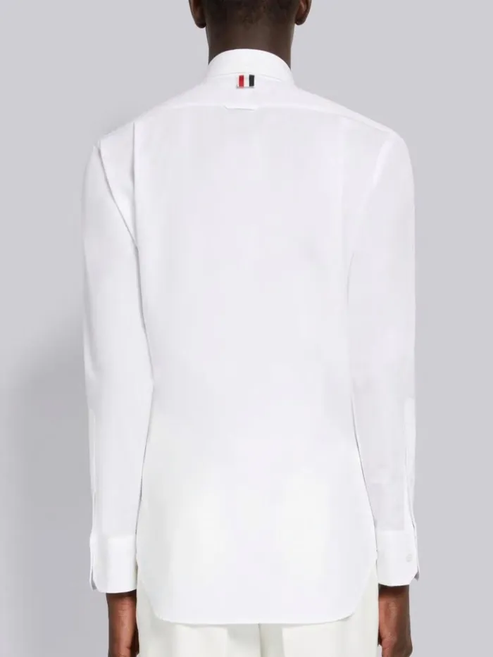 Satin Stitch Floral Applique Classic Fit Shirt White Men Thom Browne Shirting